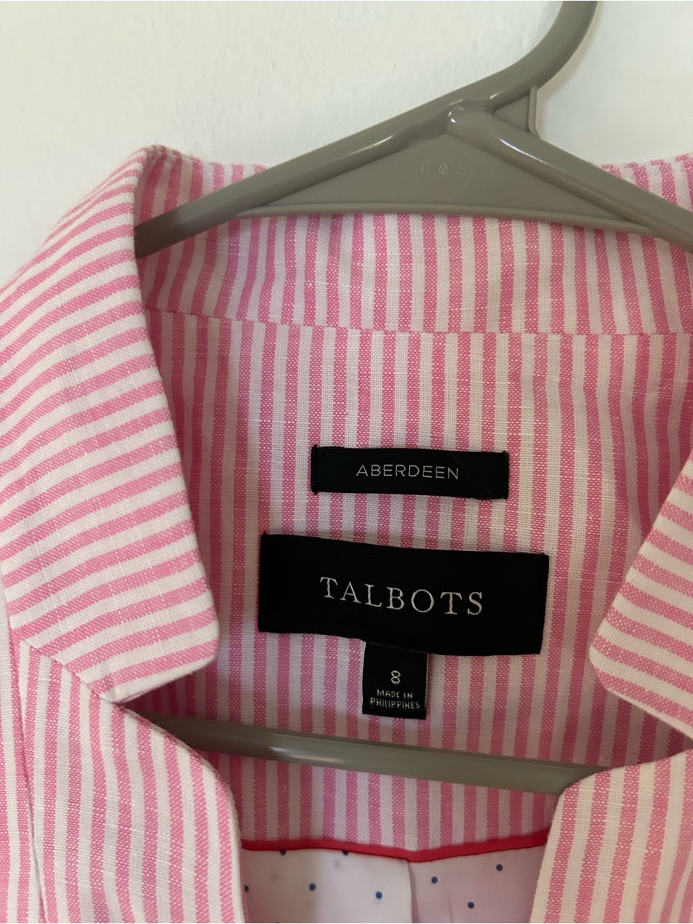 ☀️3/$25 Talbots Aberdeen Blazer Pink White Stripe Size 8 linen - Picture 6 of 7